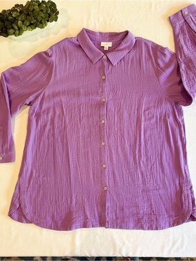 J. Jill NWT Lavender-Purple Cotton Gauze Button-Front Tunic Shirt 2X